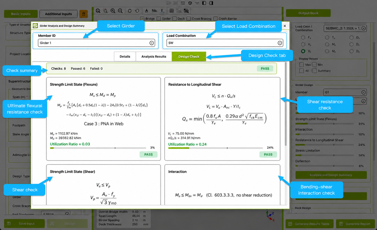 Girder Design Check results